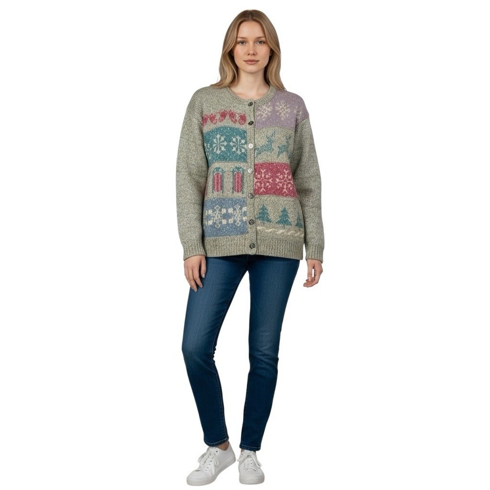 VTG 90s Woolrich Wool Blend Cardigan Sweater Womens L Winter Snowflake Deer Tree